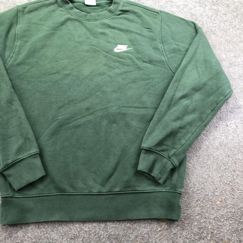 Nike Sweatshirt Mens Small Green Fleece Pullover Crewneck Small Swoosh Logo